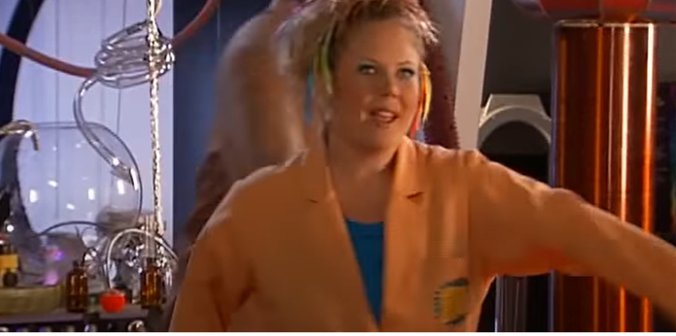 Christin hosting a children's science TV show, years ago